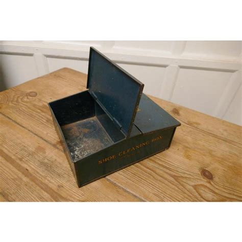 Vintage metal Garrison Shoe Cleaning Box, green, with contents 